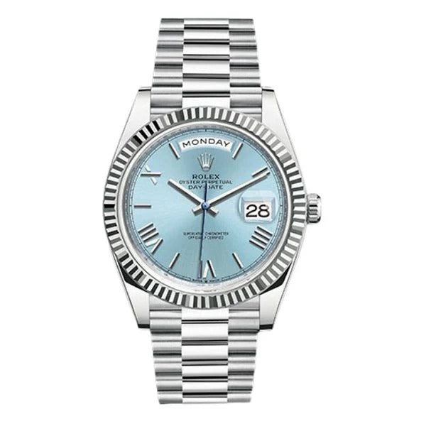 Rolex Day-Date 40mm Watch with Ice Blue Roman Numeral Dial