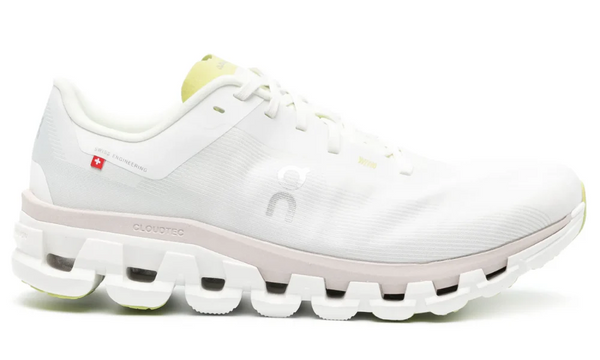On Running Cloudflow 4 White Sand Beige Lime Green Sneakers