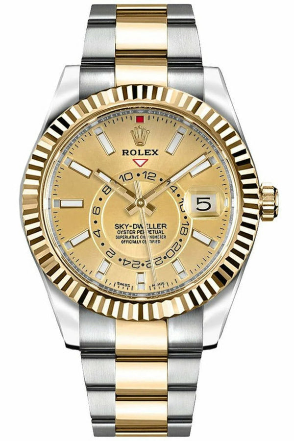 Rolex Sky-Dweller Men's Luxury Watch with Champagne Dial Finish