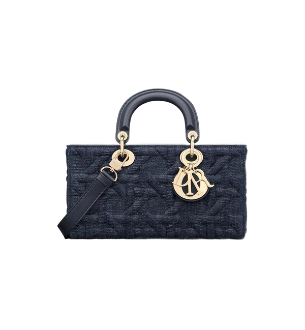 Medium Lady D-Joy Bag in Blue Graphic Cannage Denim