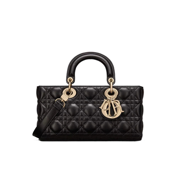 Elegant Black Cannage Lambskin Medium Lady D-Joy Handbag