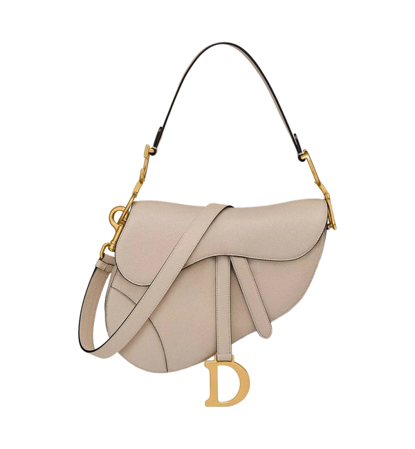 Elegant Powder Beige Saddle Bag with Adjustable Shoulder Strap