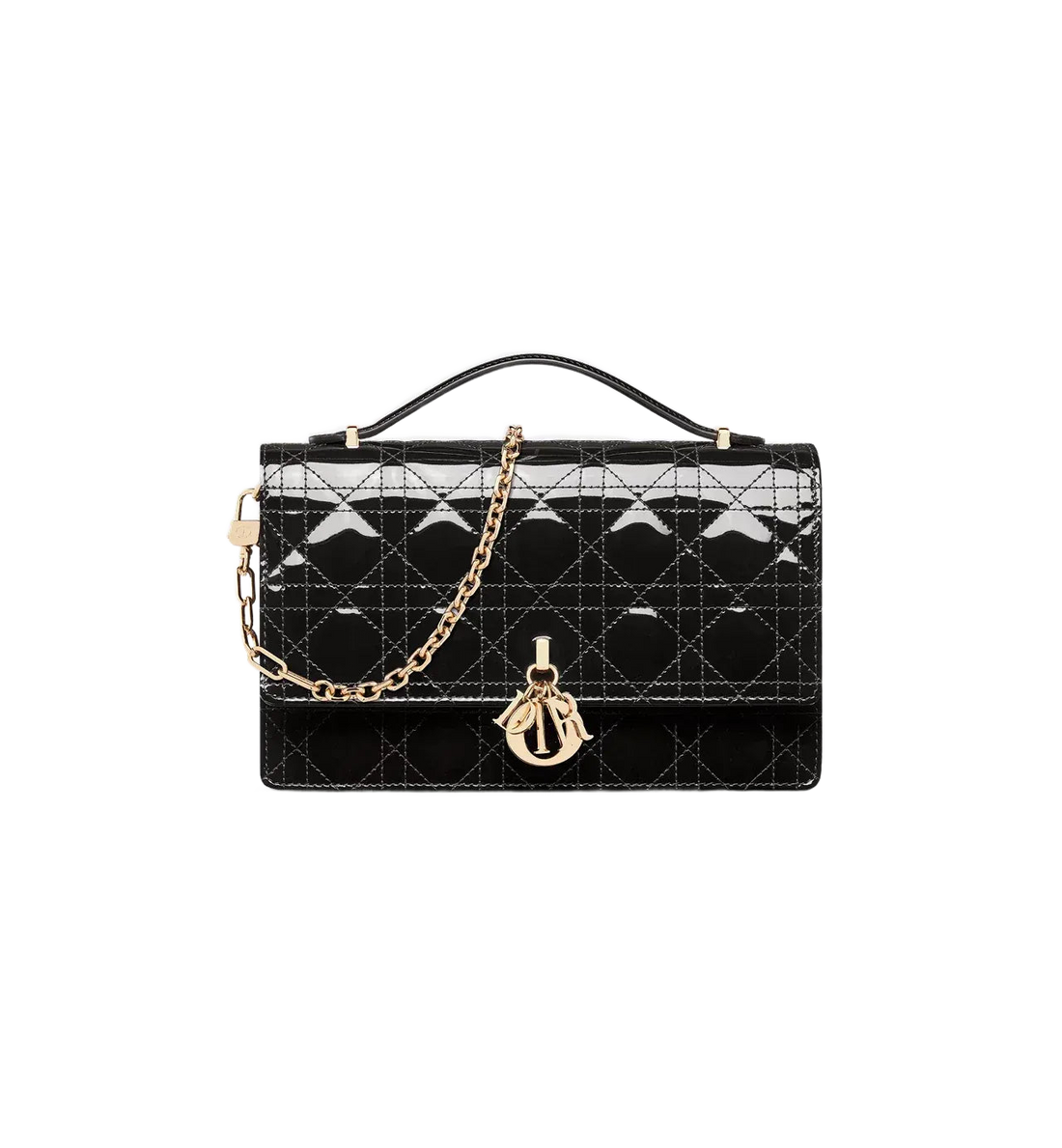 Elegant Black Patent Cannage Leather Top Handle Designer Style Handbag