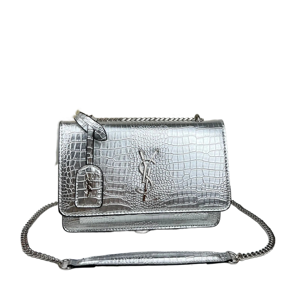 Elegant Designer Style Leather Handbag With Gold Chain Strap