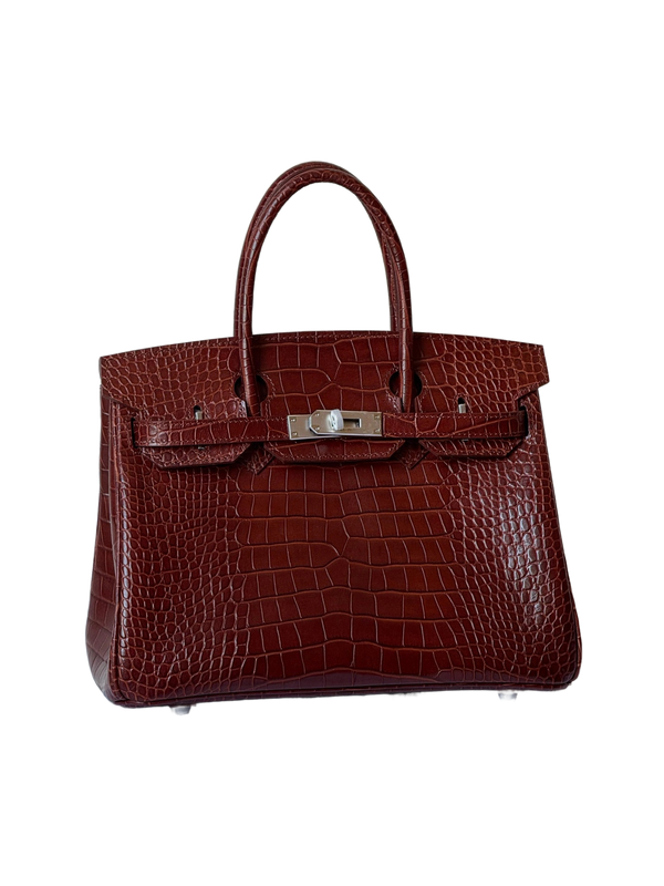 Premium Designer Style Crocodile Embossed Handbag With Matching Dust Bag