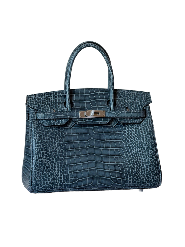 Hermes Birkin Inspired Crocodile Embossed Luxury Designer Handbag