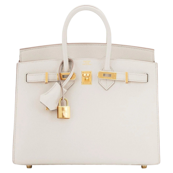 Elegant White Birkin Style 25cm Handbag With Dust Bag