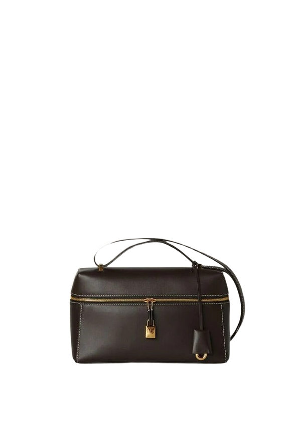 Loro Piana Extra Bag L27 Smooth Dark Chocolate Licorice Handbag