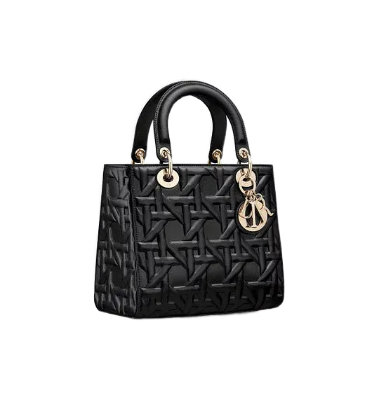 Classic Medium Lady Dior Style Black Handbag with Dust Bag