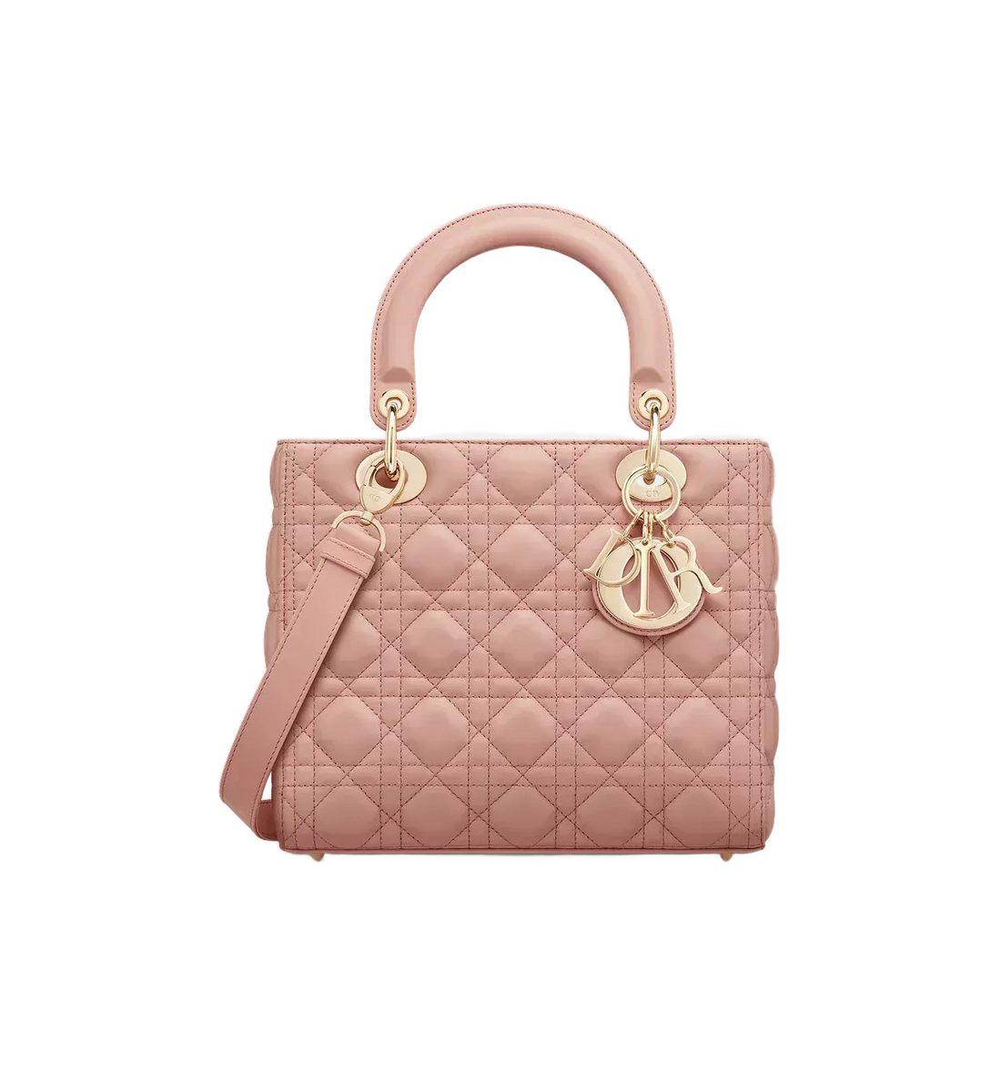 Medium Lady Dior Designer Handbag in Blush Cannage Lambskin Finish