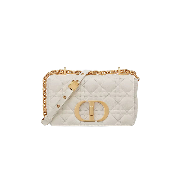 Small Dior Caro Bag in Ivory Supple Cannage Calfskin Leather