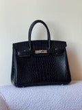 Elegant Crocodile Embossed Leather Handbag Designer Inspired Fashion Bag