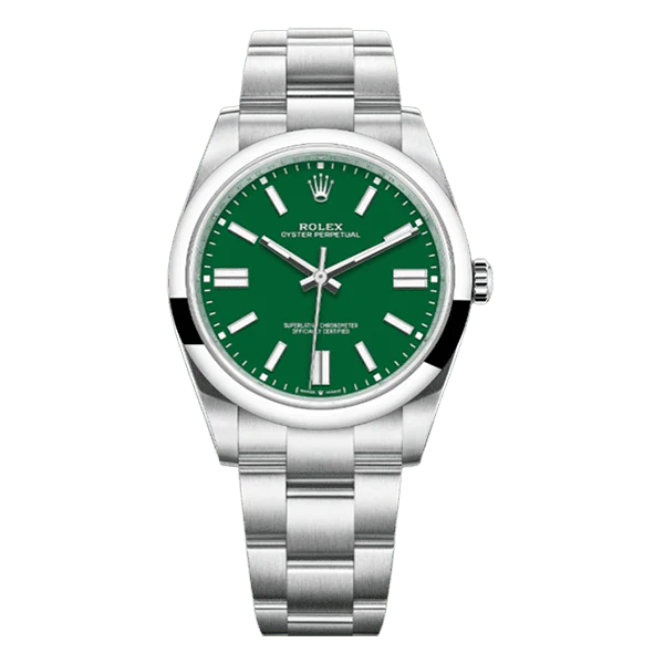 Rolex Oyster Perpetual 41mm Green Index Dial Stainless Steel Watch