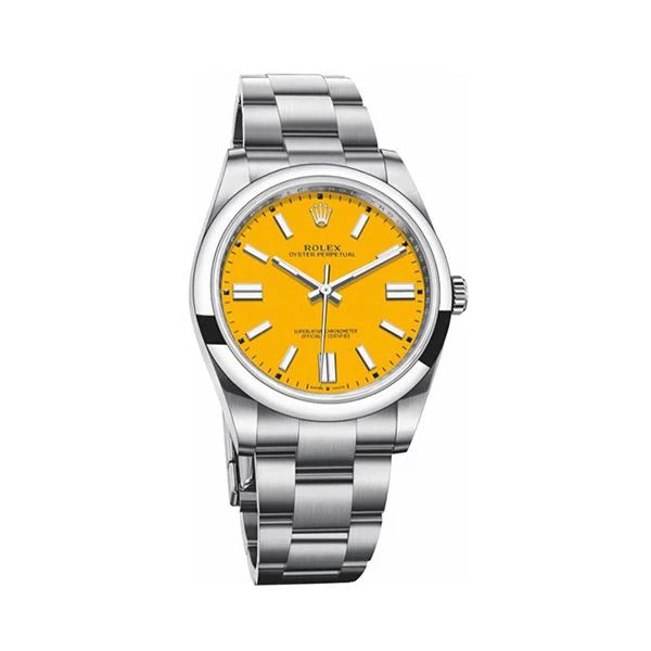 Rolex Oyster Perpetual 41mm Stainless Steel Yellow Dial Luxury Watch