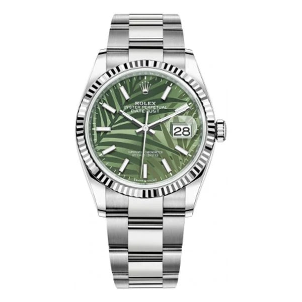 Rolex Datejust 36mm Olive Green Palm Motif Unisex Luxury Watch