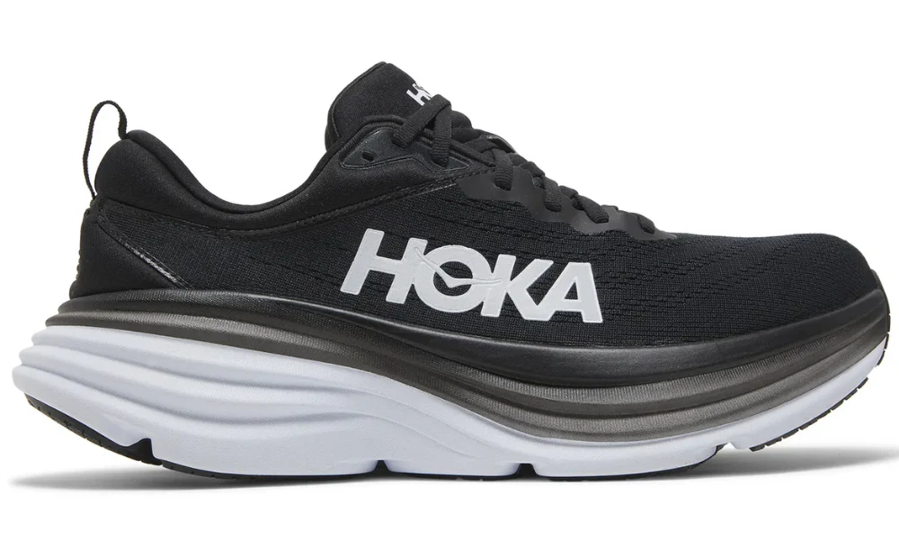 Hoka Bondi 8 Running Shoes in Sleek Black and White