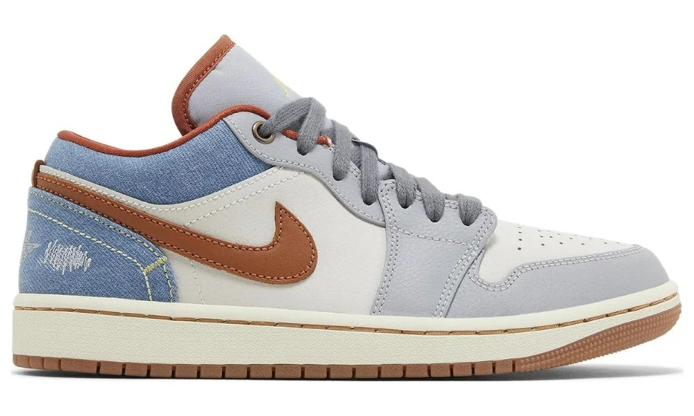 Air Jordan 1 Low Phantom Denim Leather and Textile Sneakers