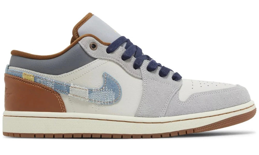 Air Jordan 1 Low SE Repaired Denim Swoosh Phantom Leather Shoe