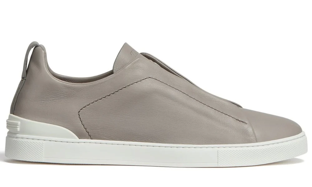 Zegna SECONDSKIN Triple Stitch Leather Sneakers in Light Grey