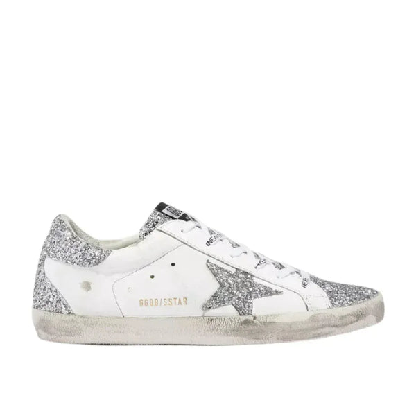 Golden Goose Super-Star Leather Sneakers Silver Distressed Finish Women's