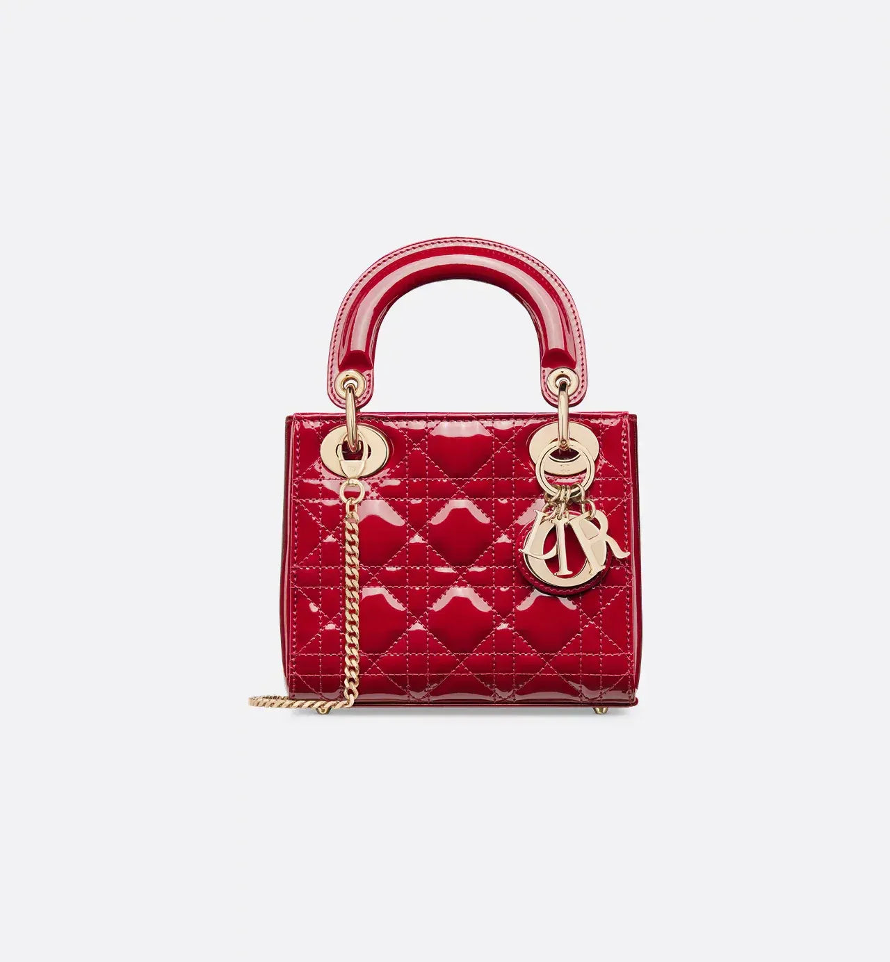 Mini Lady Dior Cannage Patent Calfskin Handbag in Cherry Red