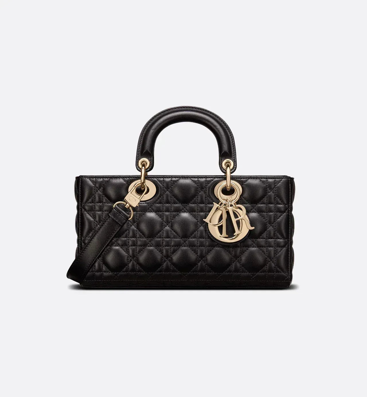 Elegant Black Cannage Lambskin Medium Lady D-Joy Handbag