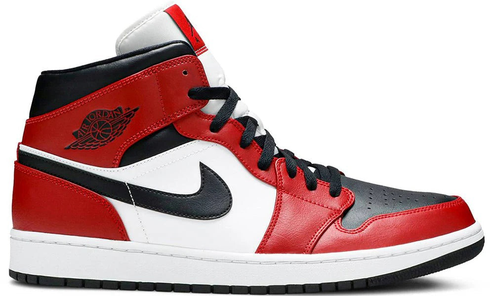 Air Jordan 1 Mid Chicago Black Toe Leather Sneakers
