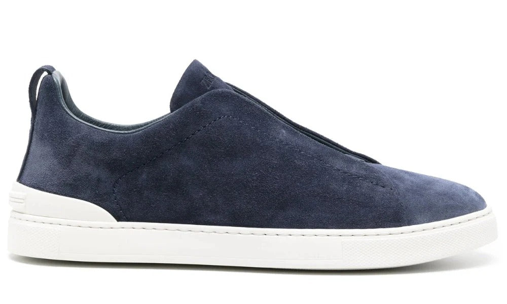 Zegna Triple Stitch Suede Sneakers in Workwear Blue Calfskin