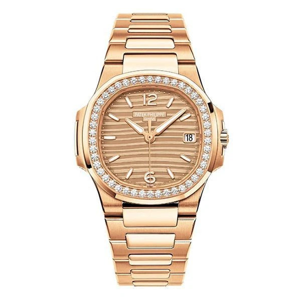 Patek Philippe Nautilus Golden Dial Luxury Women's Wristwatch Rose Gold