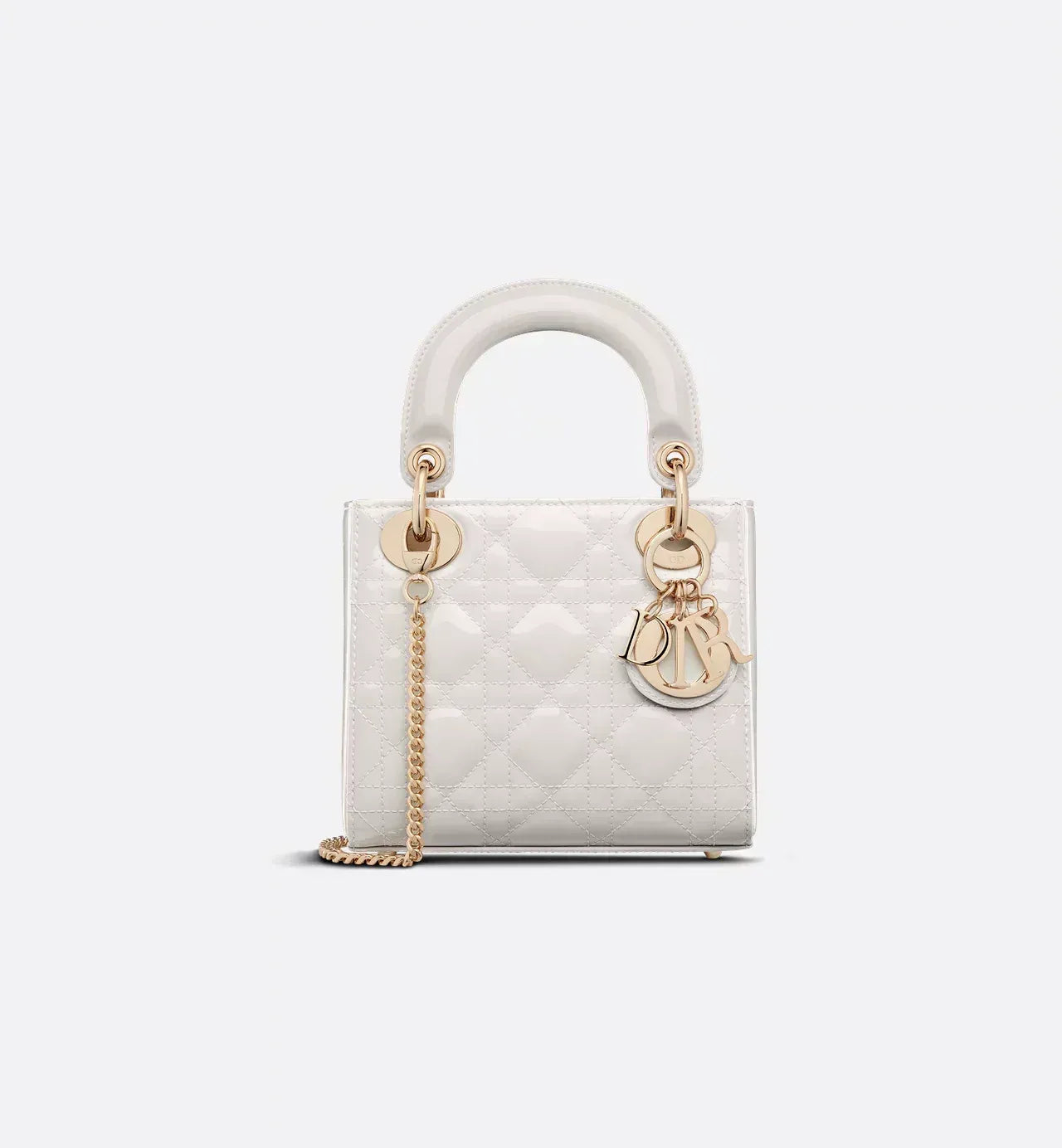Elegant Mini Lady Dior Patent Cannage Calfskin Handbag Latte White