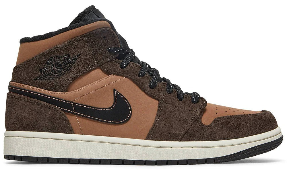 Air Jordan 1 Mid SE Dark Chocolate Leather Athletic Sneakers