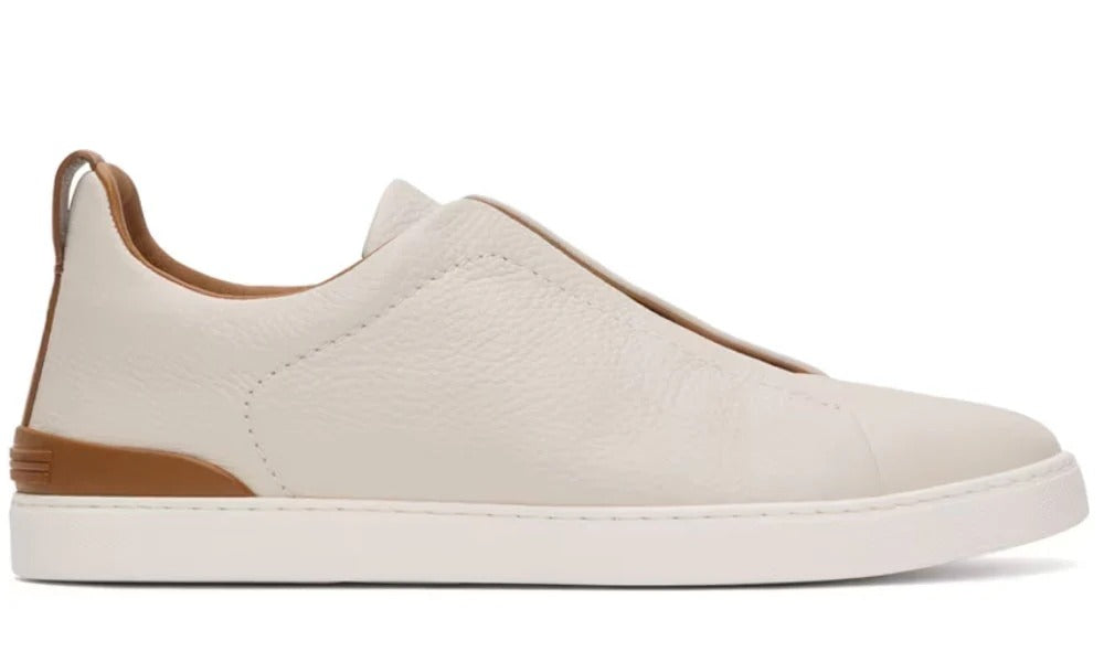 ZEGNA Off-White Deerskin Triple Stitch Sneakers
