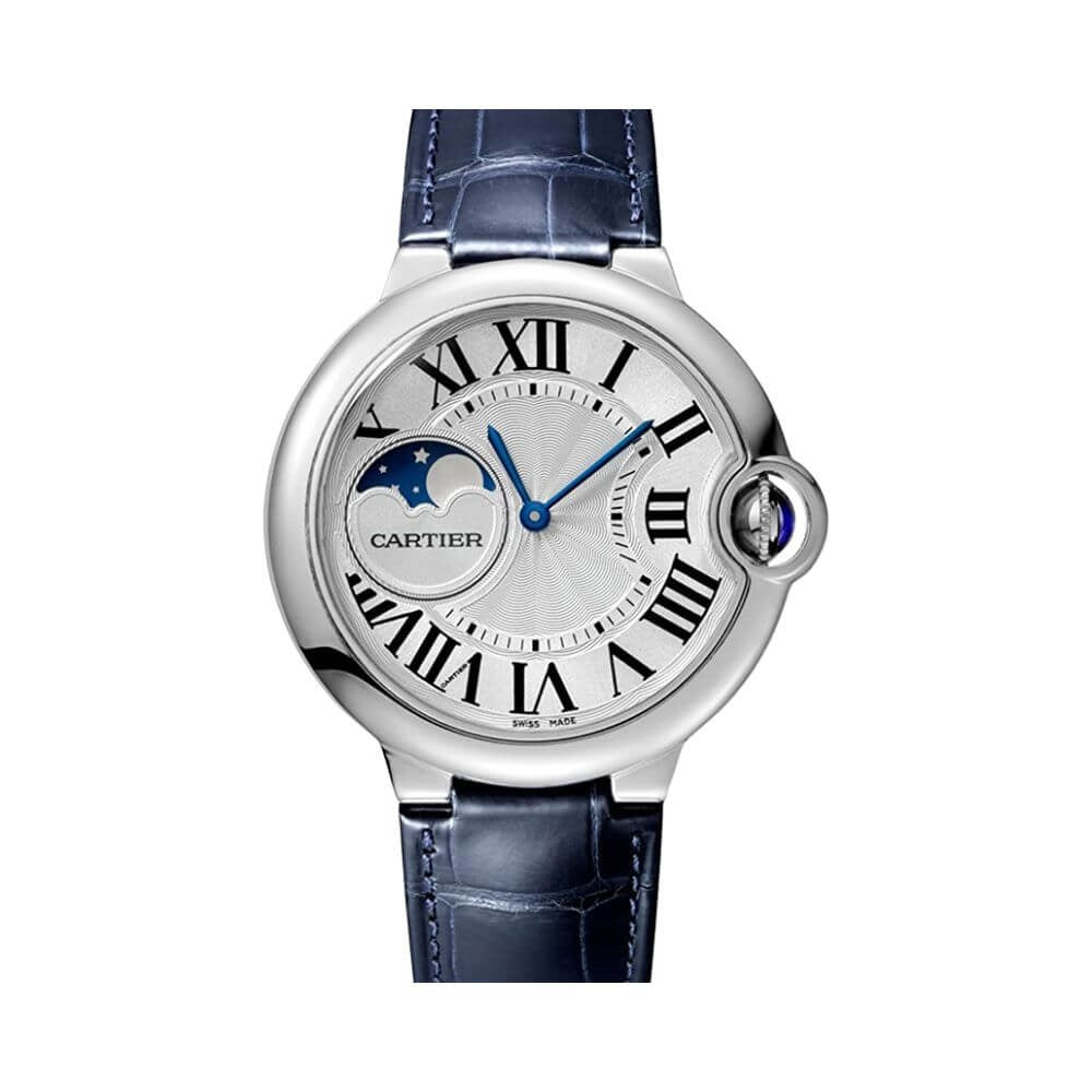 Cartier Ballon Bleu Moonphase Blue Dial Luxury Stainless Steel Watch