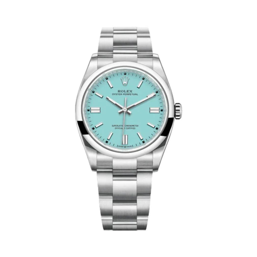 Rolex Oyster Perpetual 36mm Turquoise Blue Dial Unisex Luxury Watch