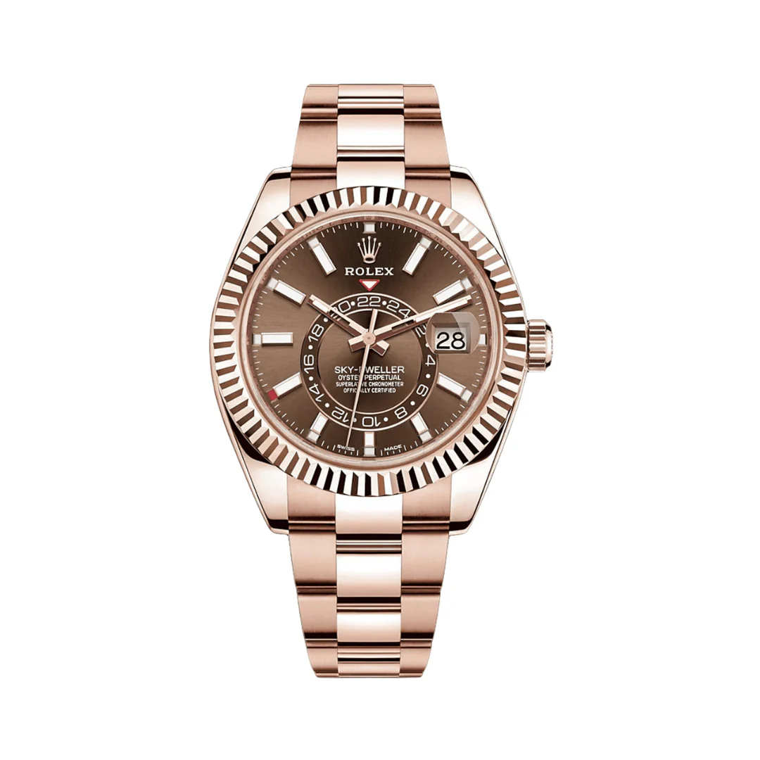 Rolex Sky-Dweller Everose Gold Case Chocolate Index Dial Men Watch