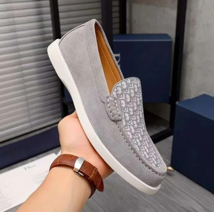 Sophisticated Dior Grey Men's Loafers Premium Leather Slip On Shoes
