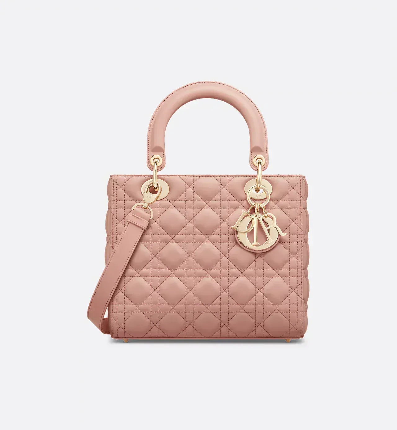 Medium Lady Dior Designer Handbag in Blush Cannage Lambskin Finish
