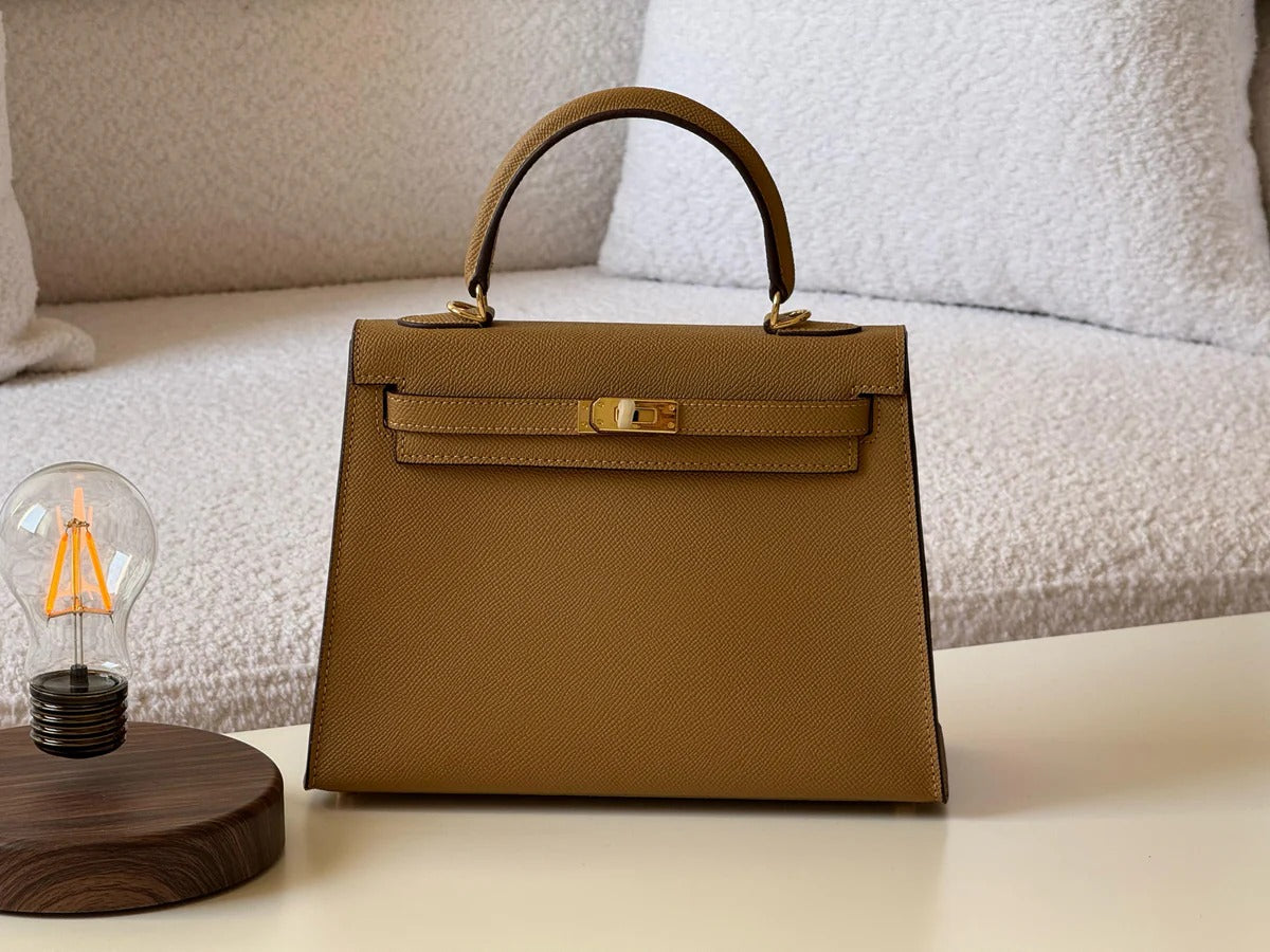 Elegant Hermes Kelly Inspired Designer Handbag With Dust Bag Box