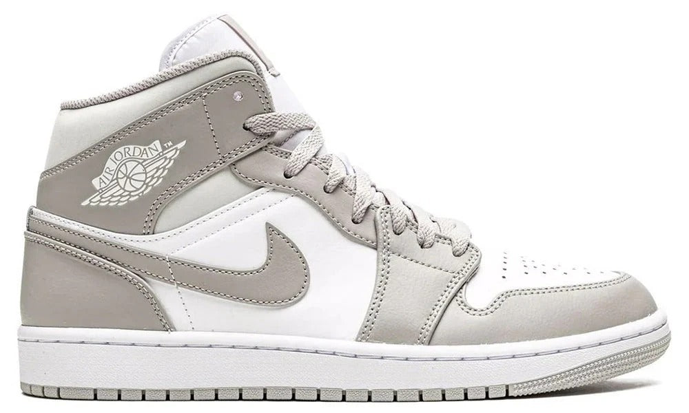 Nike Air Jordan 1 Mid Linen Grey and White Sneakers