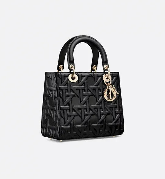 Classic Medium Lady Dior Style Black Handbag with Dust Bag