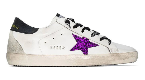 Golden Goose Superstar Leather Trainers in White Purple and Black