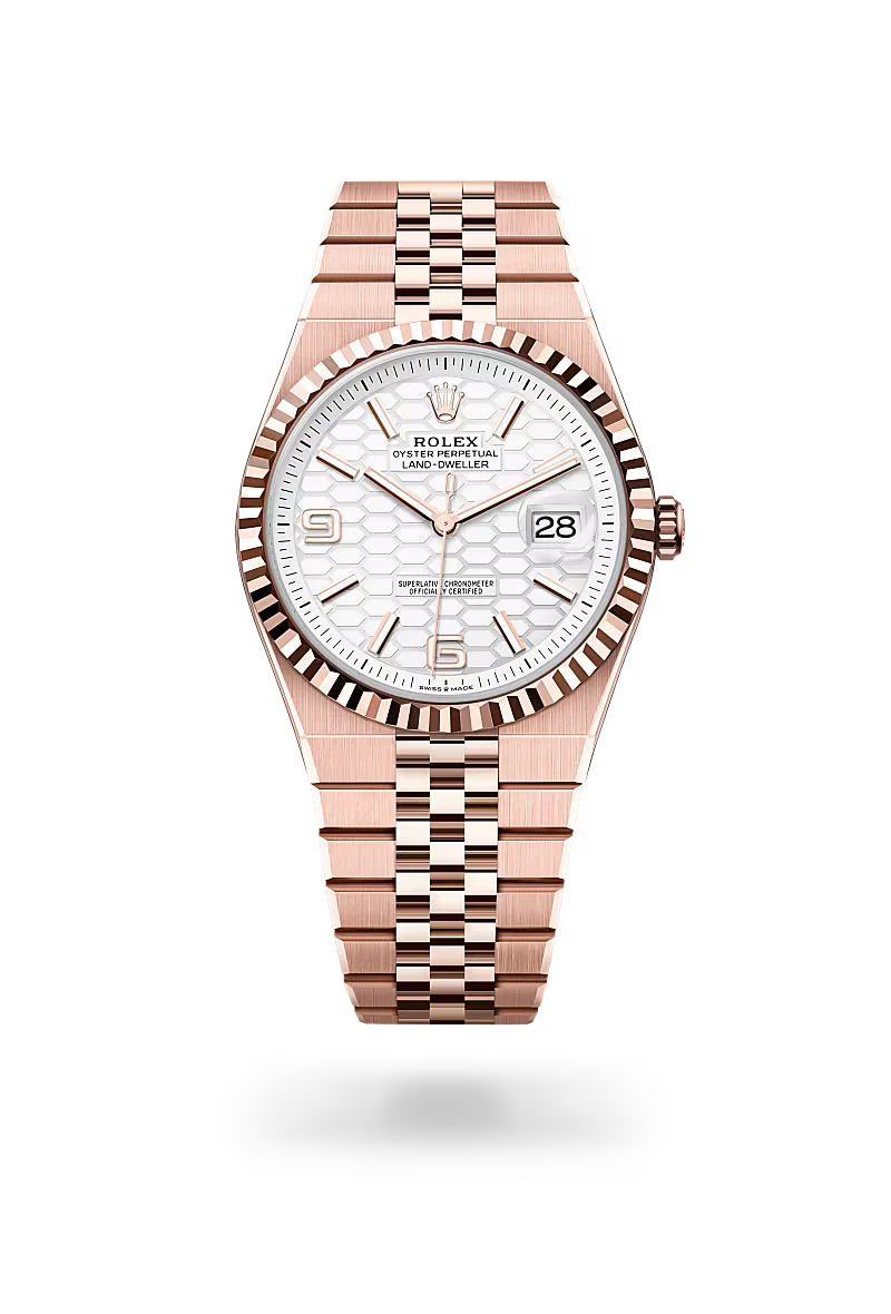 Rolex Land-Dweller Everose Gold Tone Watch with Secure Wrist Fit
