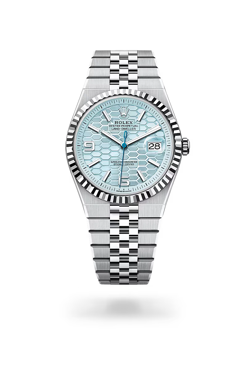 Rolex Land-Dweller 40mm Oyster Style Platinum Tone Wrist Watch