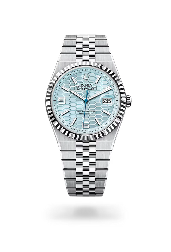 Rolex Land-Dweller 40mm Oyster Style Platinum Tone Wrist Watch