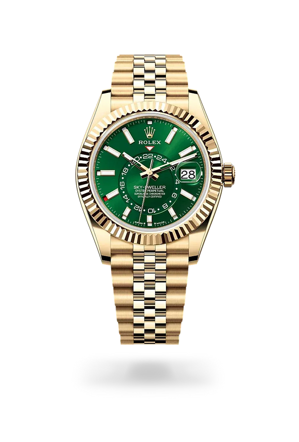 Rolex Sky-Dweller 42mm Yellow Gold Green Dial Jubilee Watch