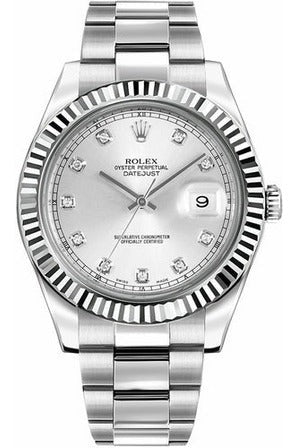 Rolex Datejust 41mm Silver Diamond Dial Men's Luxury Wristwatch