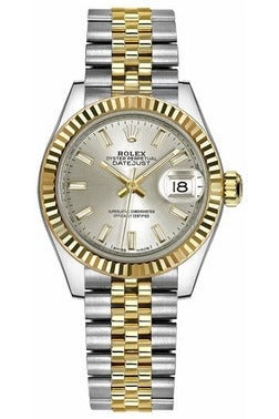 Rolex Lady-Datejust 28 Silver Dial Gold Steel Watch