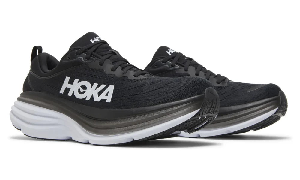 Hoka Bondi 8 Running Shoes in Sleek Black and White