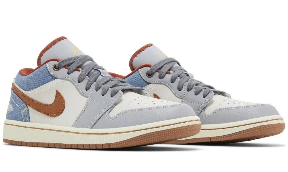 Air Jordan 1 Low Phantom Denim Leather and Textile Sneakers