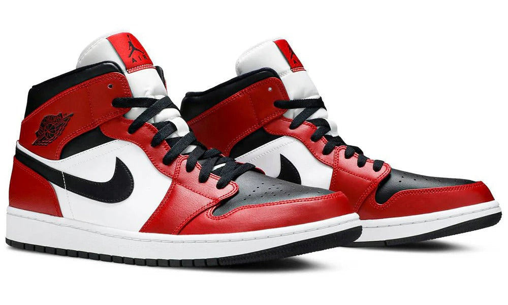 Air Jordan 1 Mid Chicago Black Toe Leather Sneakers